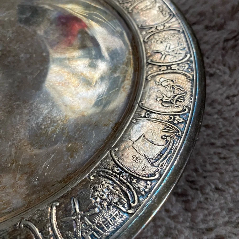 APOLLO DUTCHARDT 4034 SILVER-PLATED ROUND Footed PLATTER Serving Tray Dented - Picture 5 of 5